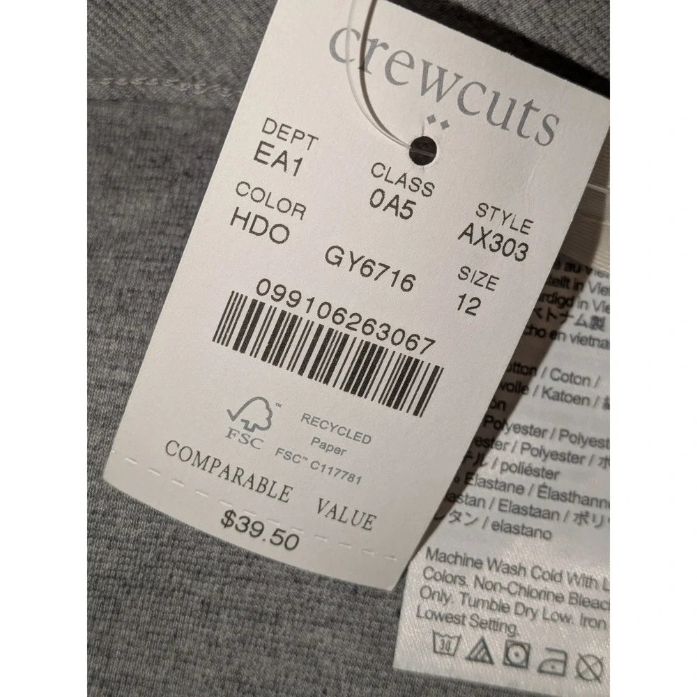 Crewcuts J‎ Crew Girls Heather Gray Jersey Skater Skirt Side Zip Size 12 NEW